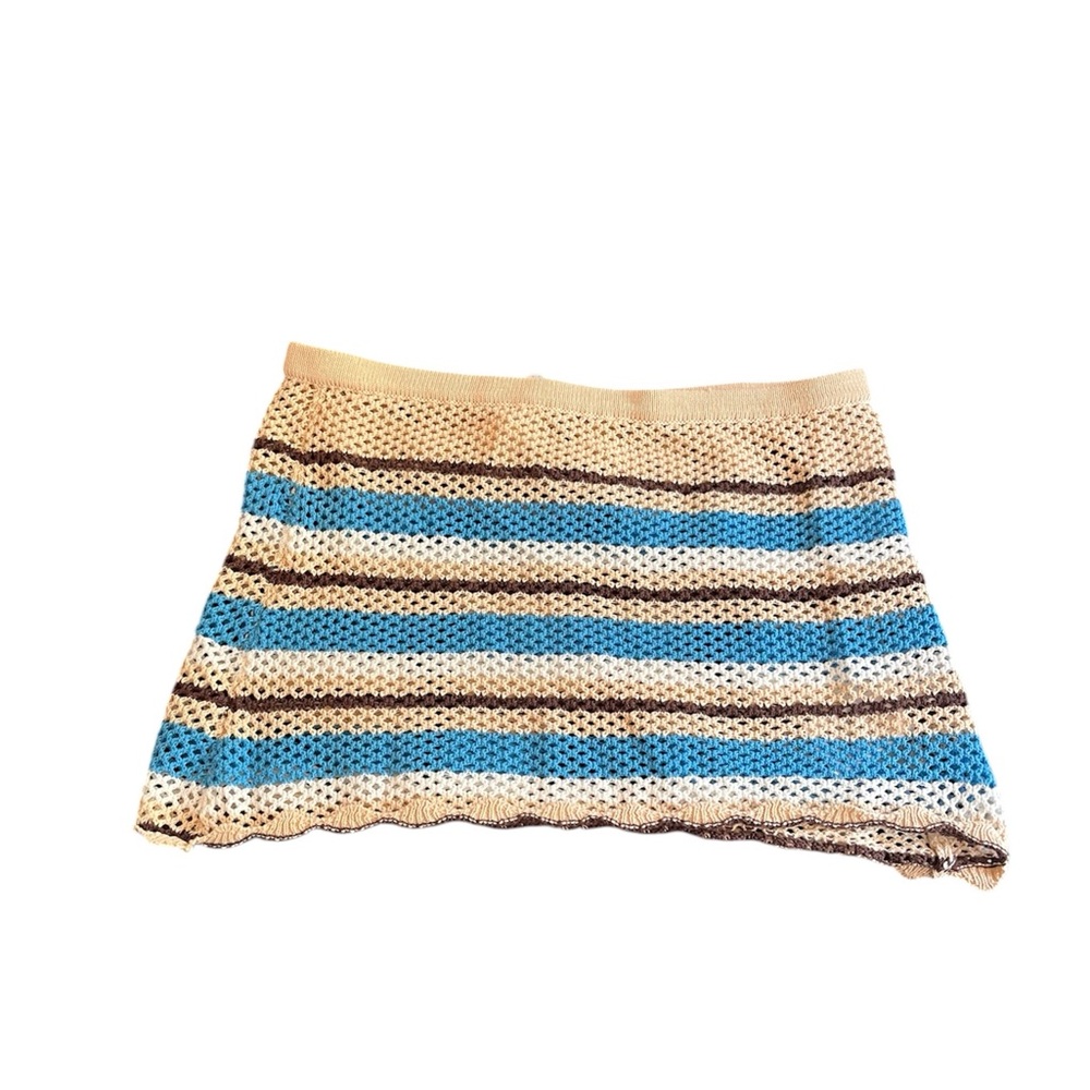 Cotton On Crochet Stripe Mini Skirt in Cream, Blue & Brown - Picture 2 of 3